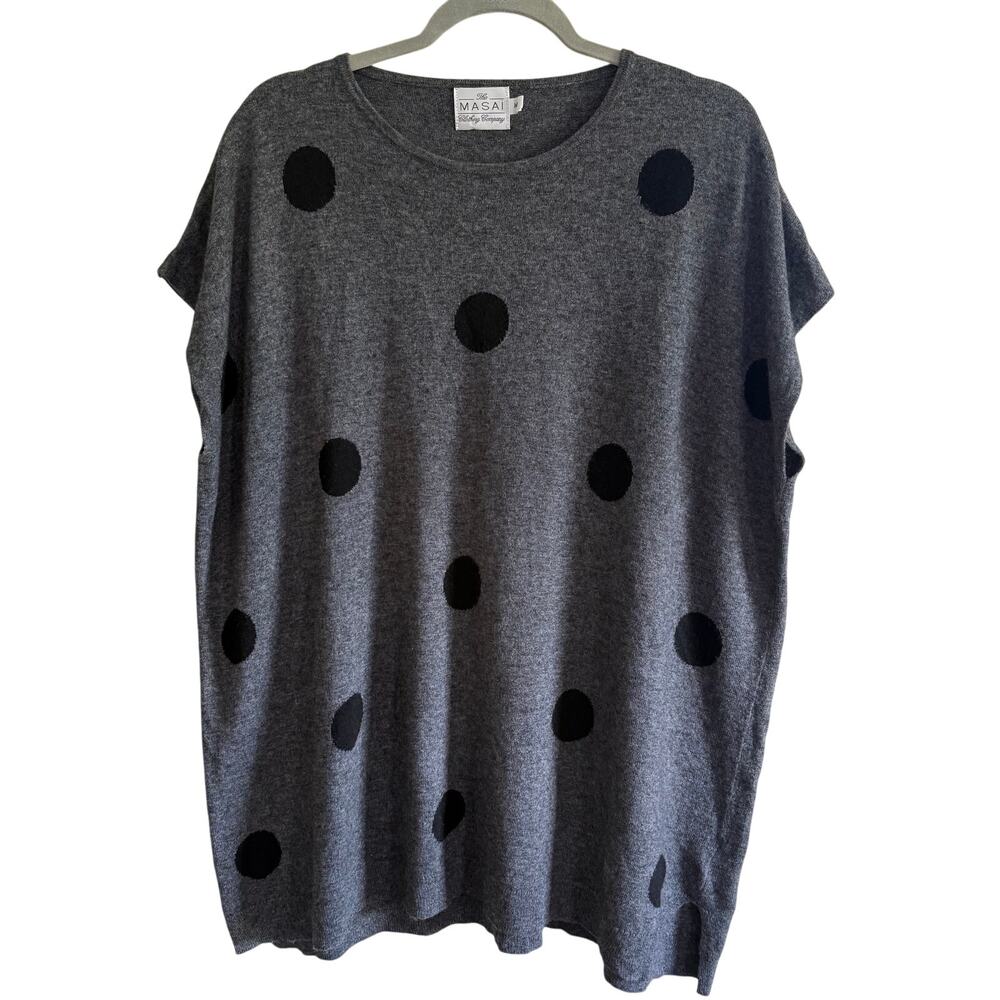Masai Clothing Co Gray Black Polka Dot Sweater Tunic Top Medium Merino Blend